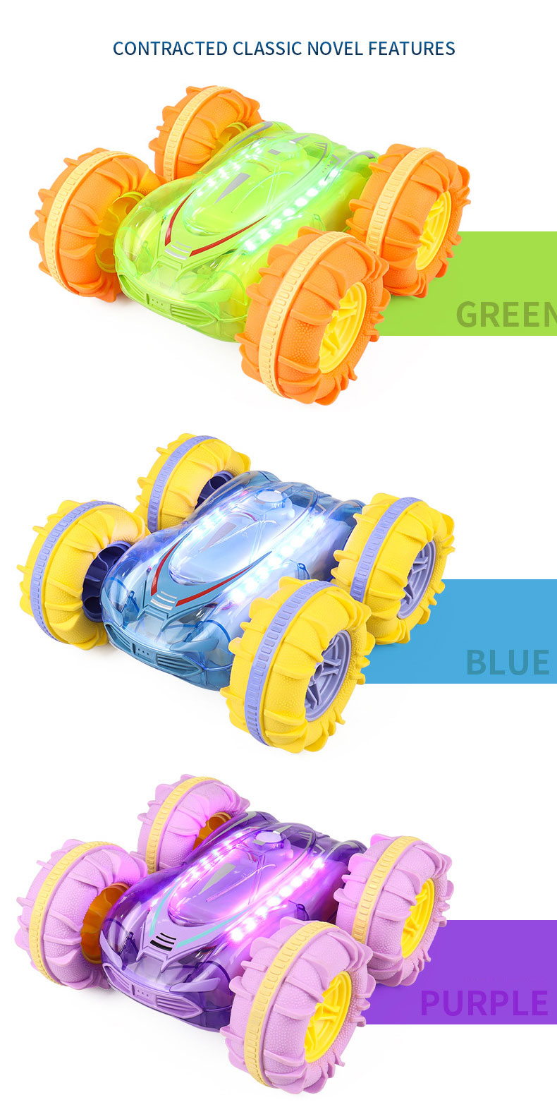 Indoor-Outdoor 2.4G Amphibious Vehicle with Waterproof Design and Double-Sided Stunt