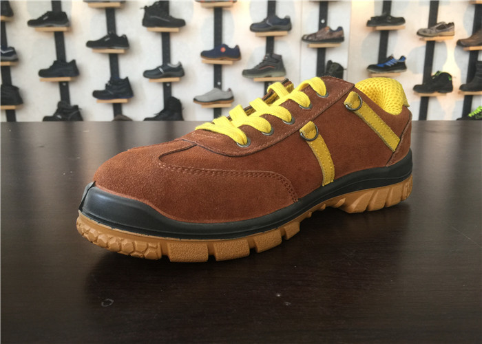 Stitched Logo Lace Up Work Shoes , Mens Brown Casual Shoes Slip Resistance