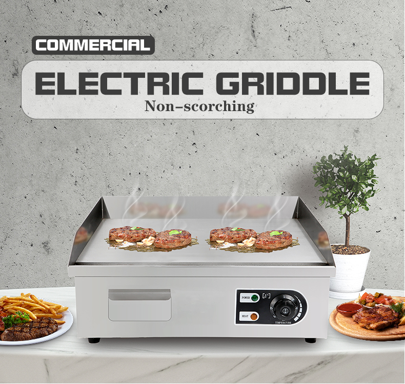 Electric Grills Griddles with Stainless Steel Flat Top Plate Temperature Range 50-300C