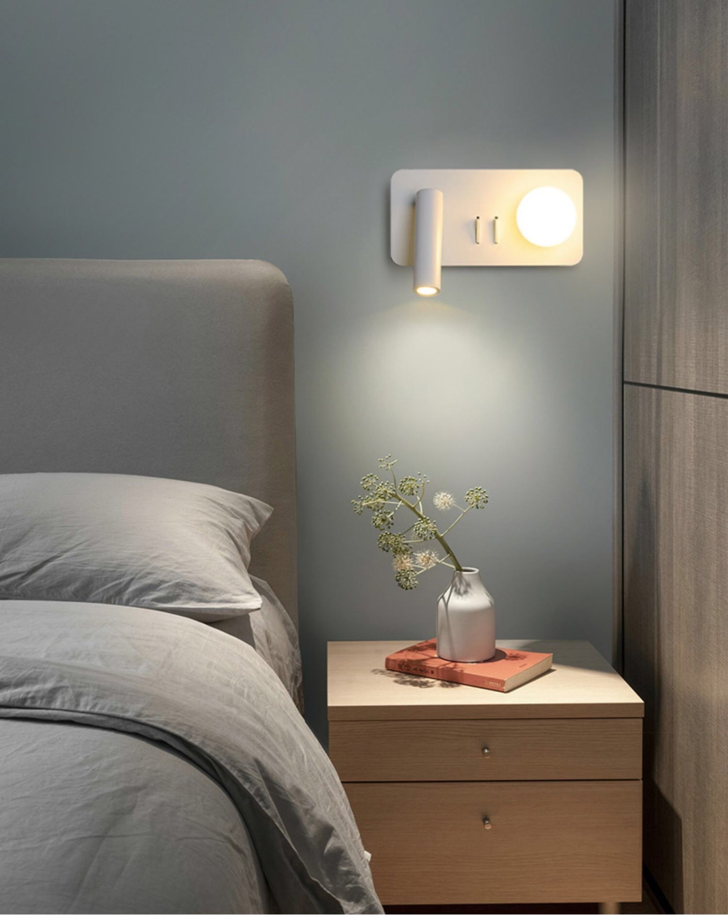 White Reading acrylic ball Wall Lamp 3W +5W Interior Bedroom Bedside Desk Wall Sconce Light Fixture For Indoor Hotel