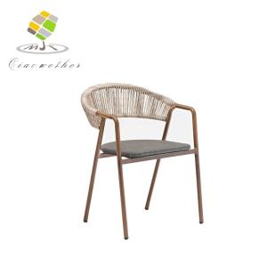 China Aluminum Tube Frame Garden Outdoor Stackable Arm Chair Weather Resistant Rattan Chair for Cafe Restaurant wholesale