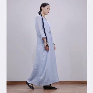 China 160gsm Ready Made Garments Pure Linen Tall Dress Long Sleeve Ankle Length wholesale