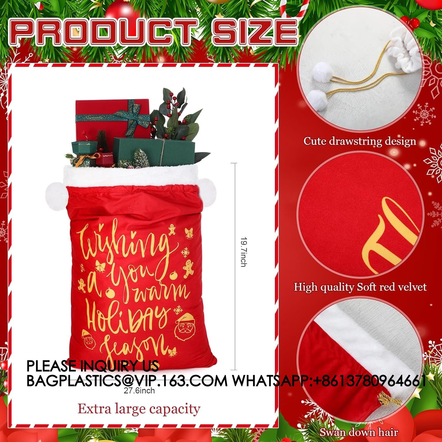 Drawstring Christmas Gift Bags Reusable Xmas Wrapping Bags Giant Christmas Sacks For Xmas Party Favors