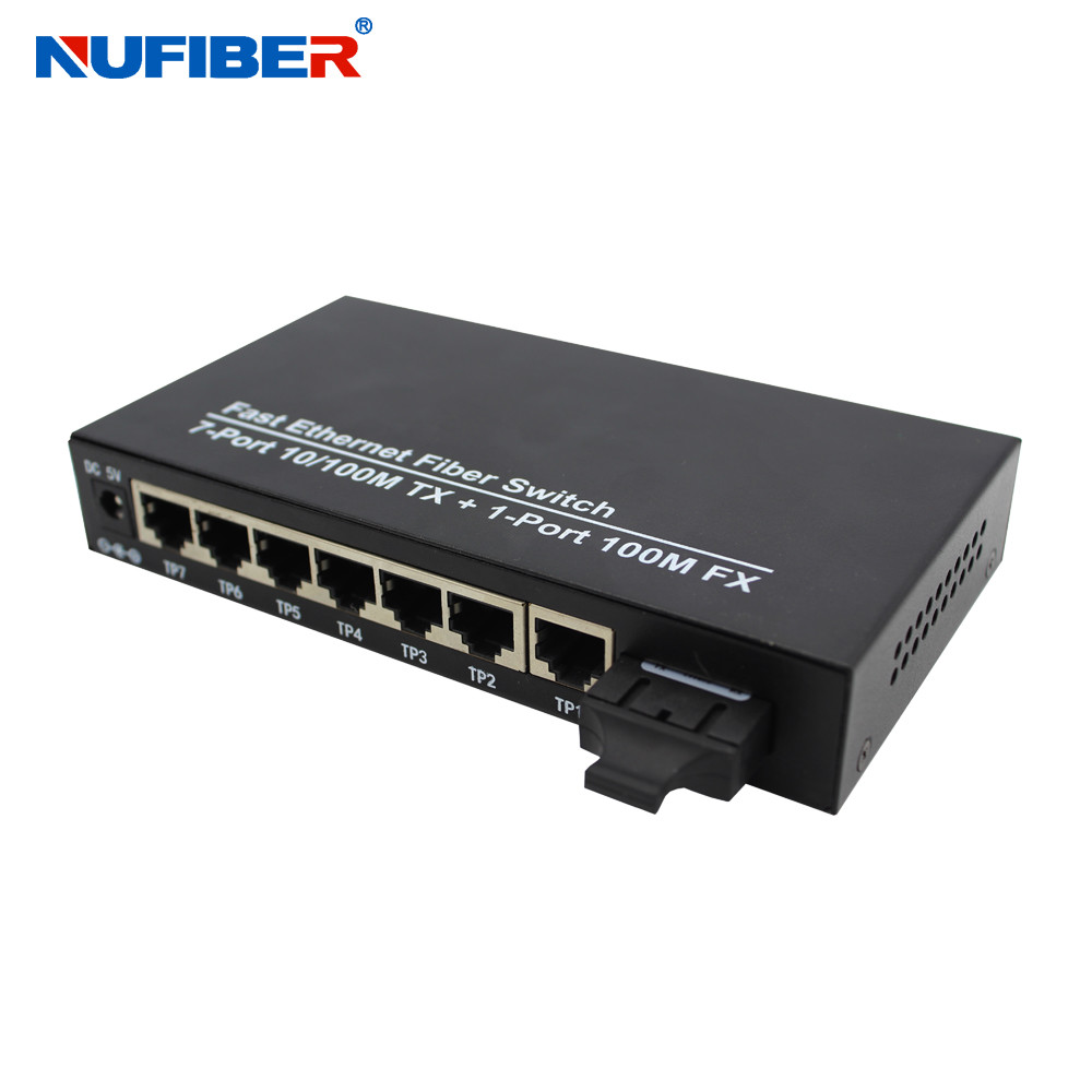 7 RJ45 Port Fiber Ethernet Switch Single Mode 20KM Distance Fiber Ethernet Switch