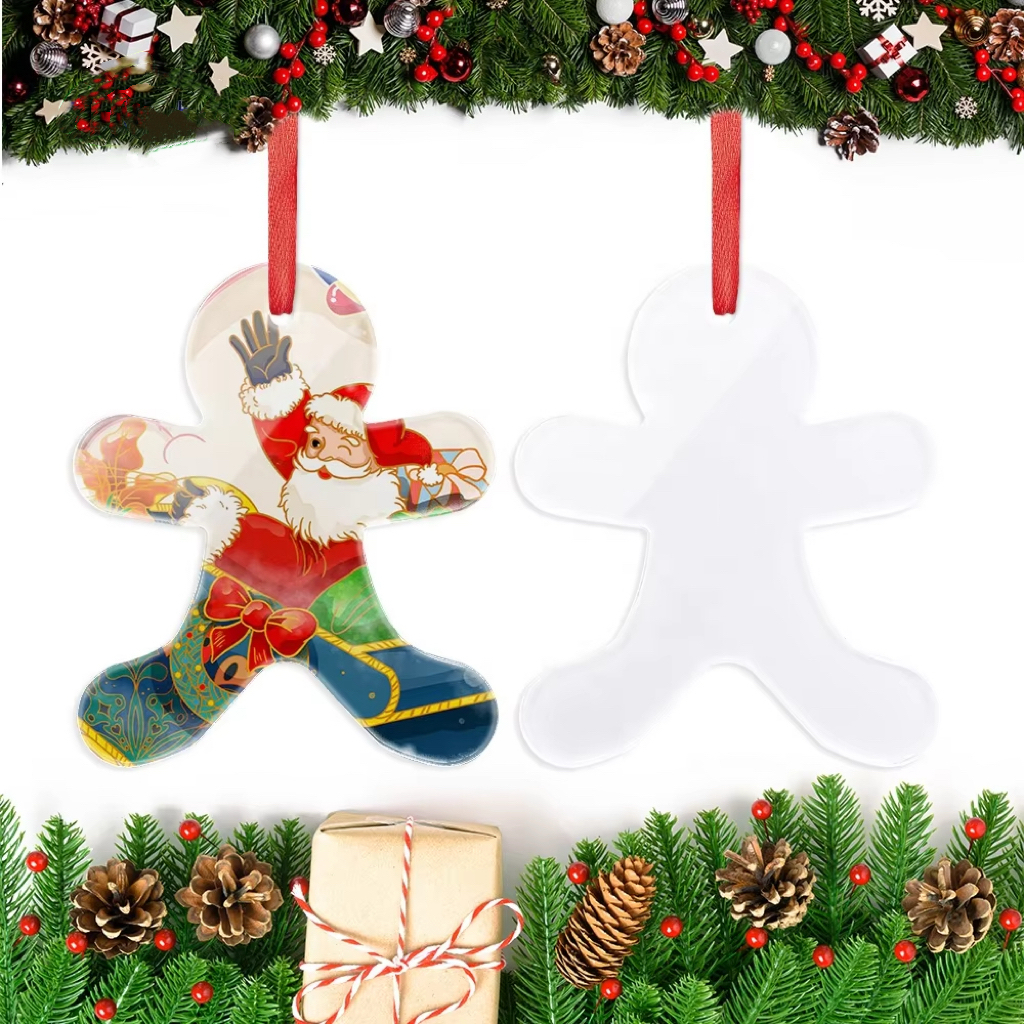 Christmas Gingerbread Man Xmas Tree Hanging Decoration Blanks Glass Sublimation Christmas Ornament