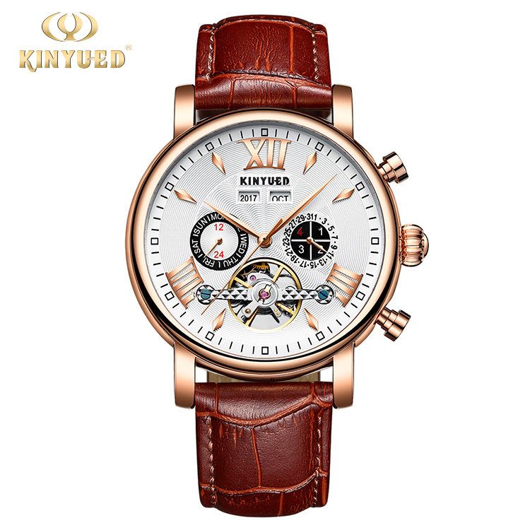 KINYUED KINYUED new design automatic men watches movement leather luxury relojes mechanical watches men