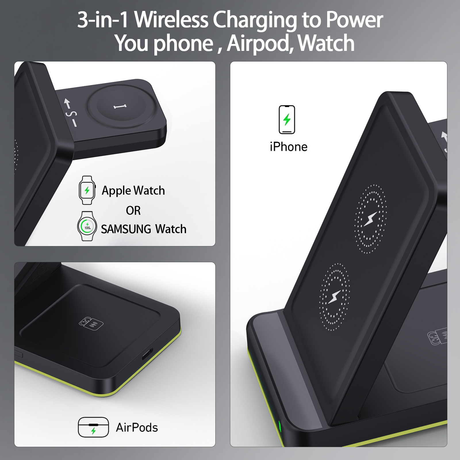 Earphone Compatible 3 In 1 Portable Charger For IWatch And Samsung Watch ABS Material