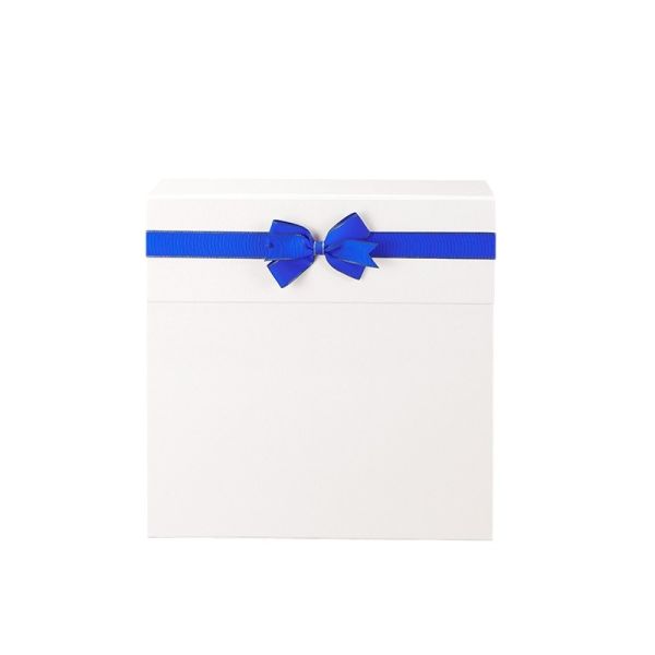 Blue White Pearlized Ribbon Gift Box Magnetic Closure Design Foldable Storage Premium Pearl Finish