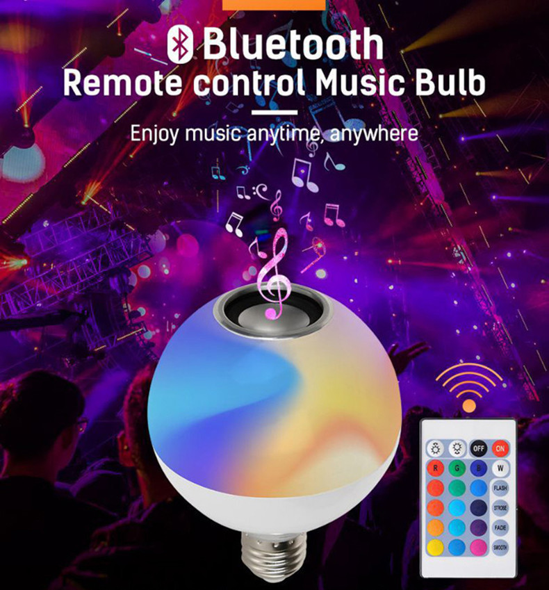12W E27 Smart LED Bluetooth Speaker Bulb Stereo Audio RGB Color Changing