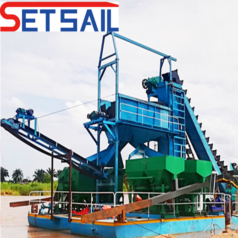 Chain Bucket River Mining Gold Dredger with Agitation Chute
