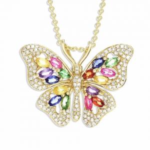 China Wholesale 925 Sterling Silver Colorful CZ Jewelry Multi color CZ Butterfly Pendant Necklace wholesale