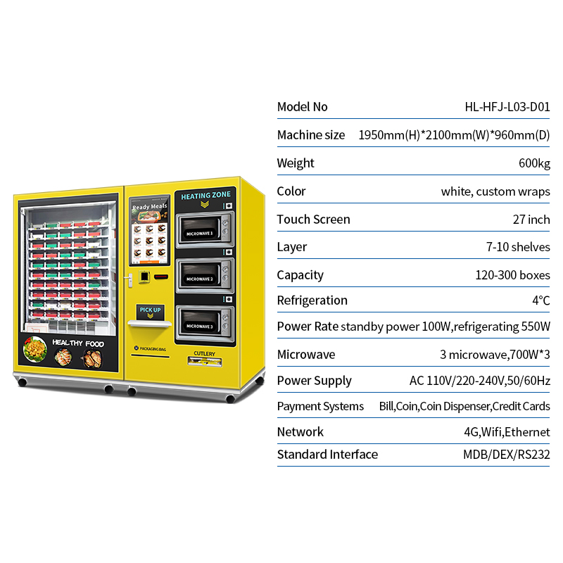 GYM Healthy Food Nutritious diet Vending Machine Semi-Automatic Customized Hot Food Vending Machine With 3 Microwave