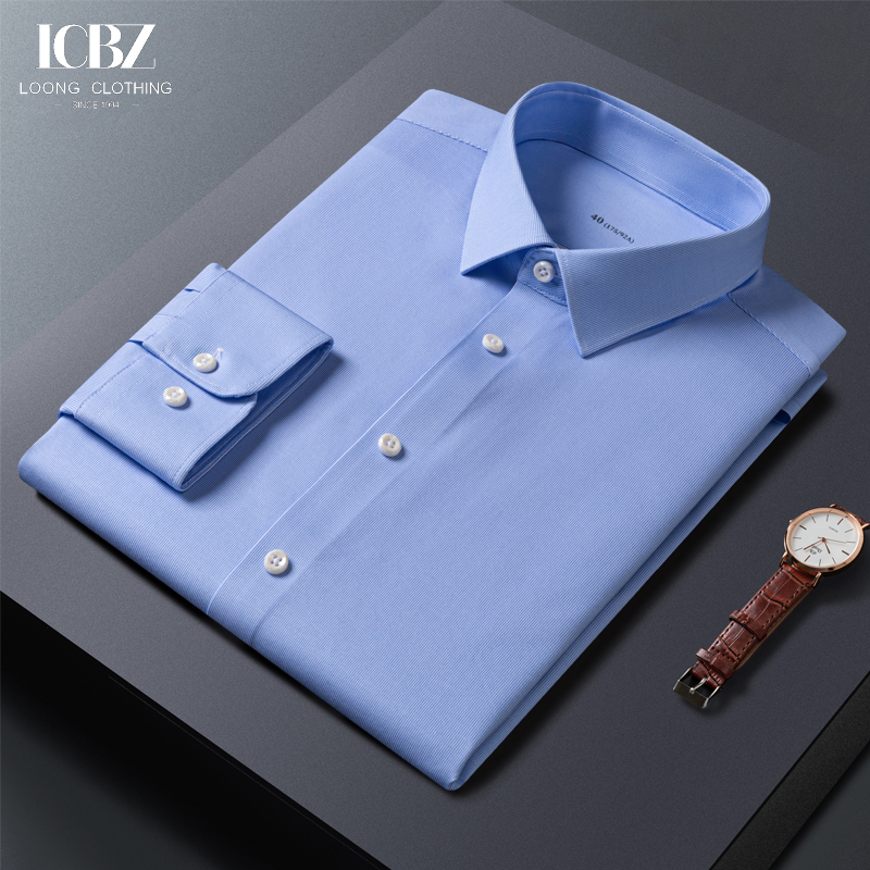 LCBZ Custom Embroidered Men's Shirts No Iron White Cotton Long Sleeve Business Attire