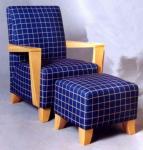 Modern Comfortable Tartan Fabric Leisure Chair Ottoman Wood Frame
