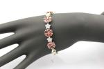 Sterling Silver Link Flower Garnet Cubic Zircon Tennis Bracelet(B01RED)