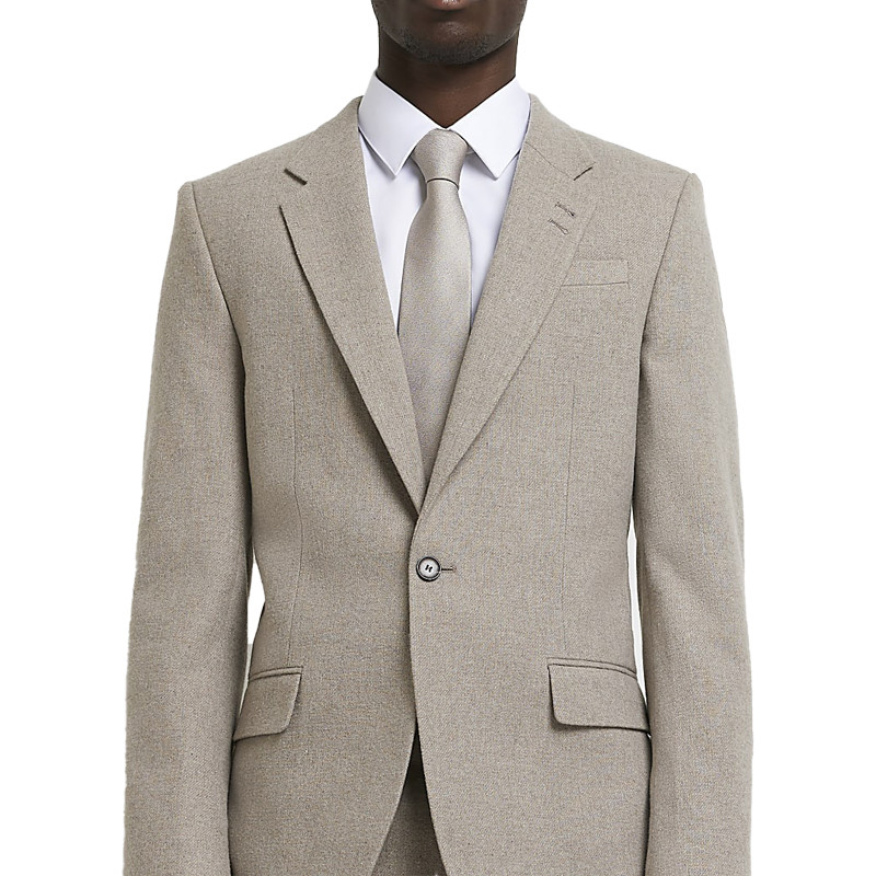 Beige Flannel Mens Tuxedo Suit Custom Stylish Slim Fit
