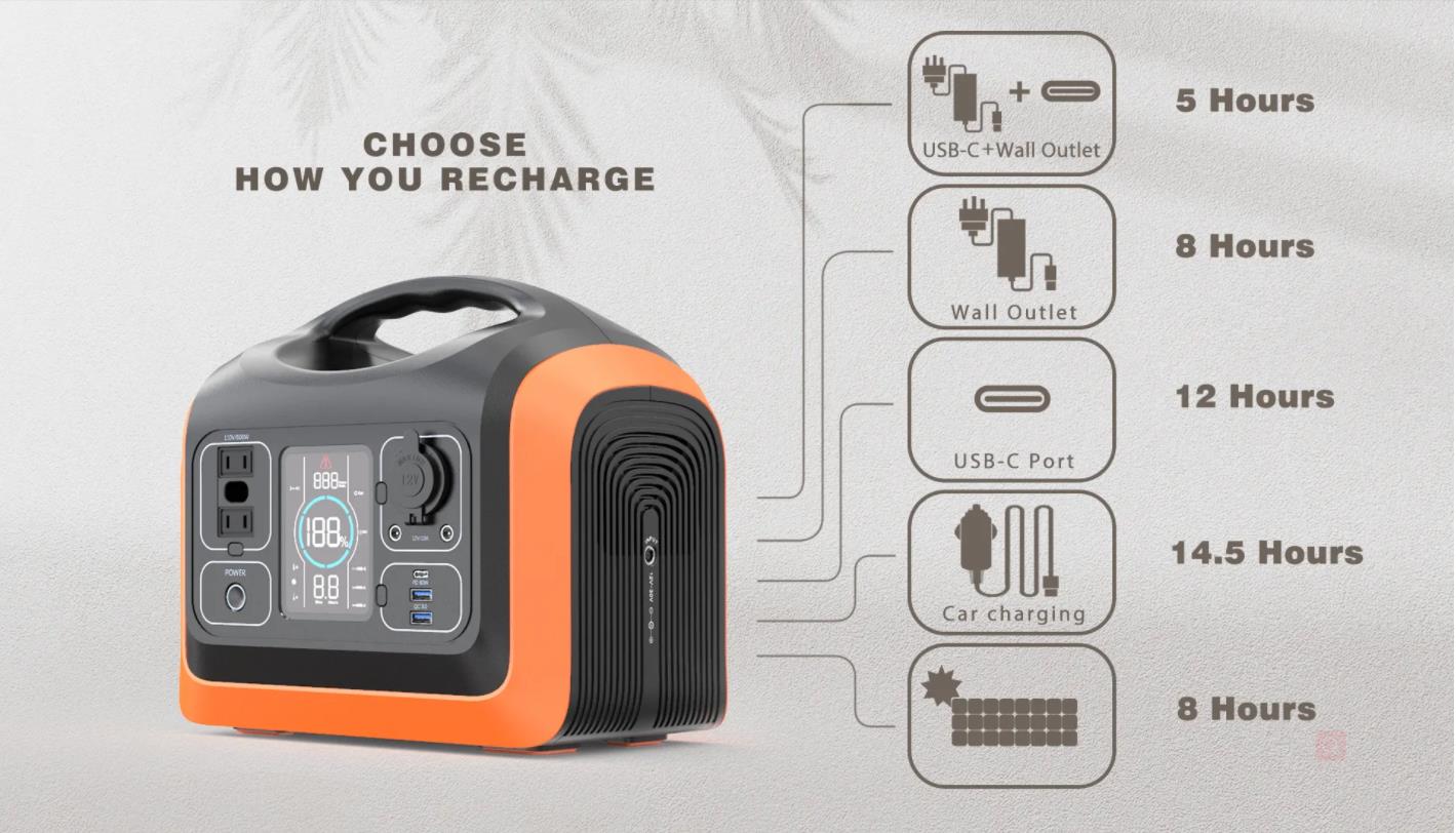 19.2V 595WH Lithium Battery Portable Solar Power Bank 110V 600W Pure Sine Wave AC Outlet