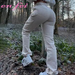 China Fashion Women Solid Multi Pocket Cargo Pants Slim Loose Straight Pockets Casual Trousers Cargo Pants wholesale