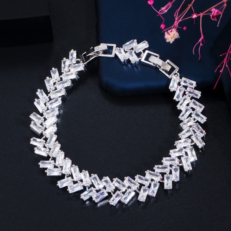 Fashion Bracelet Bangle for Women Captivate Bar Slider Brilliant CZ Rose Gold Color Jewelry CZ Crystal Bracelet Bangle