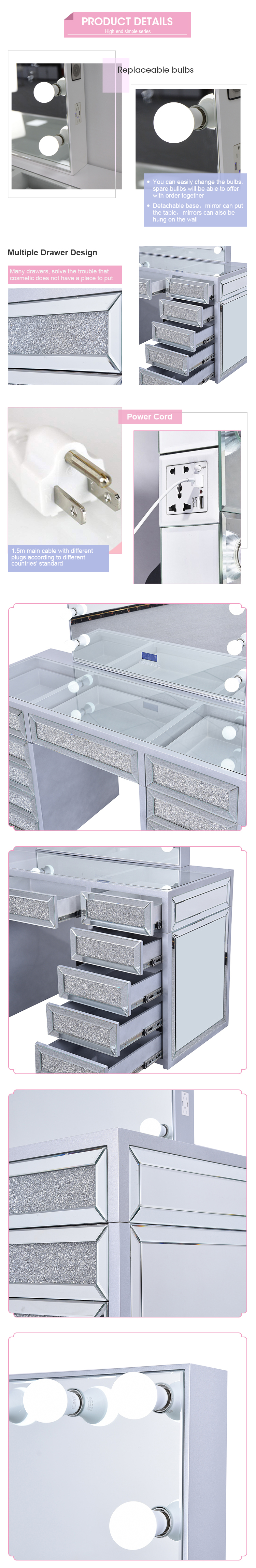 OEM Durable Dressing Room Illuminated Cosmetic Beauty Vanity Mirror with LED Lights