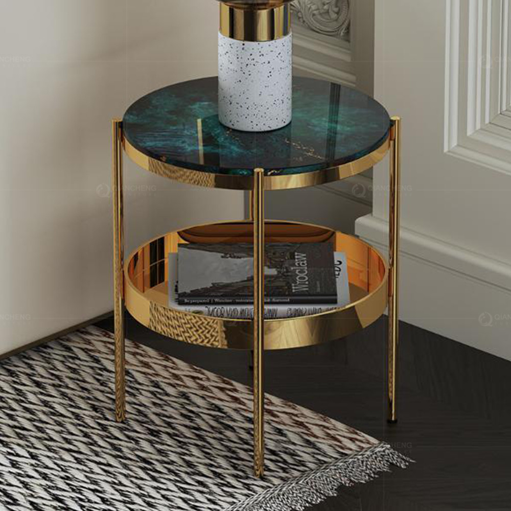 Black Glass Stainless Steel Side Tables Double Layer Mirror Gold Frame Small Size