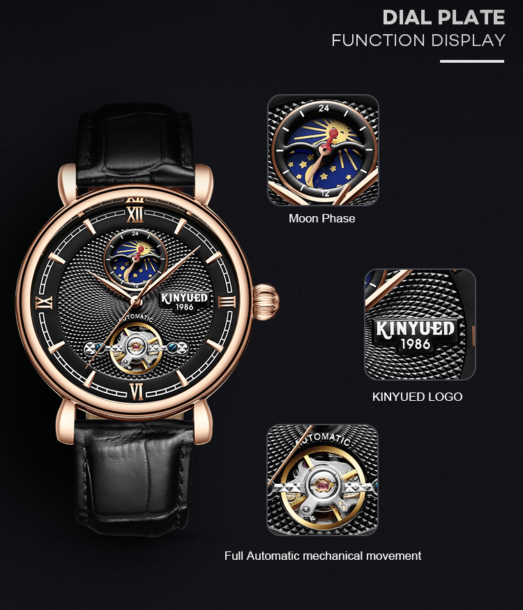 Mens automatic mechanical watch luxury brand KINYUED tourbillon automatic movement mechanical watch