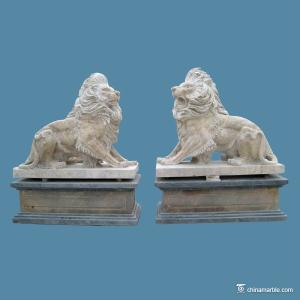 China Natural Stone Carving Sculpture Antique Finish Stone Lions Animal Figures wholesale