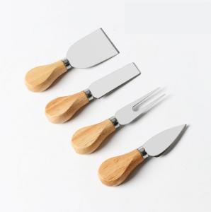 China Oak Handle Pizza Wooden Cheese Knife Set Stainless Steel Four Piece wholesale