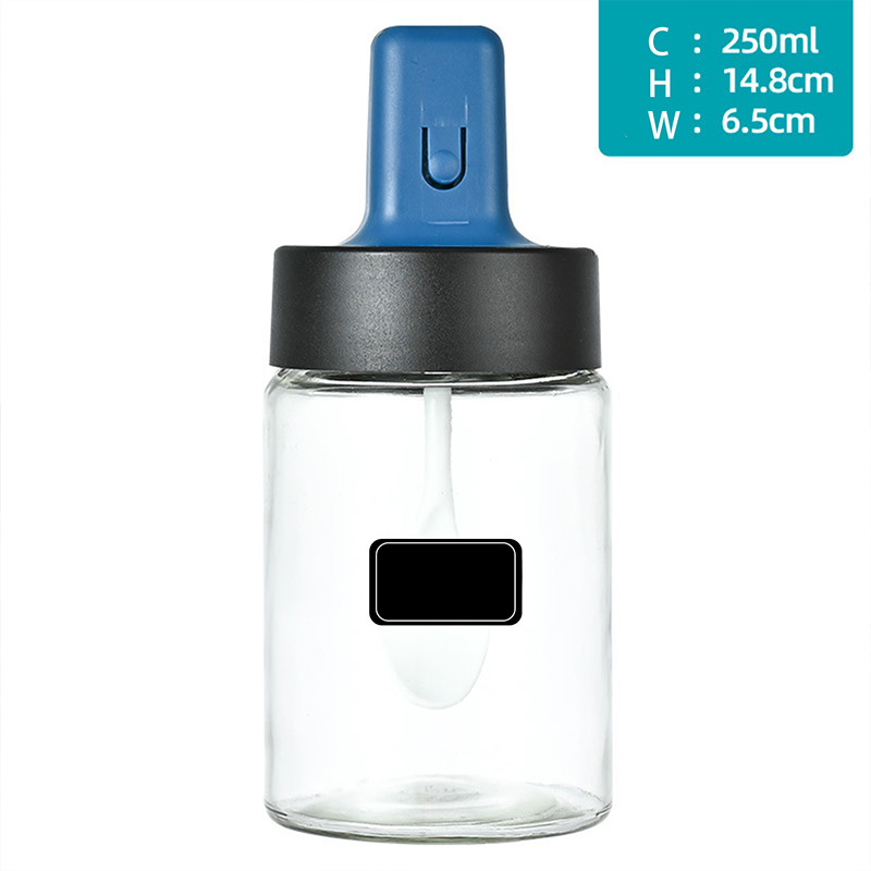 Plastic Cover 250ml Glass Spice Jars Transparent With Spoon And Label
