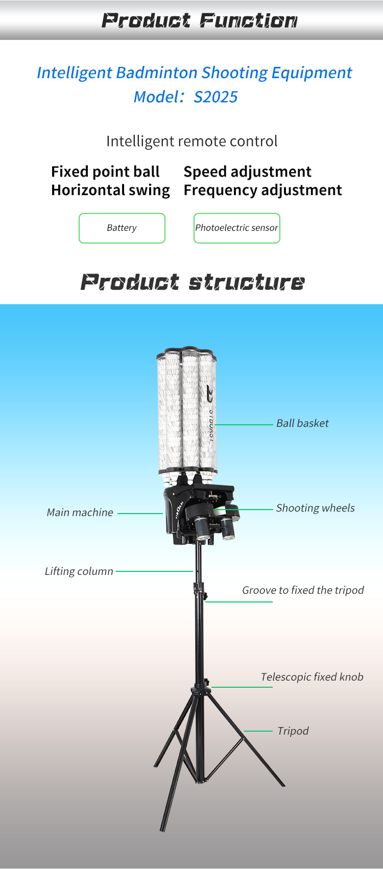 30 Degrees Badminton Shuttlecock Shooting Machine With SGS Certificate
