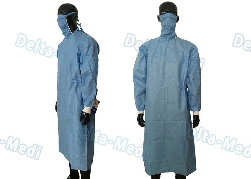 Hydrophobic SMMMS Reinforced Disposable Surgical Gown Integrated Face Mask