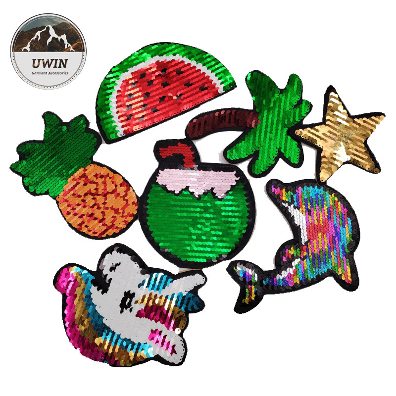 Summer Flip Sequin Patch Kids Clothing Sparkle Sequin Embroidered Patch