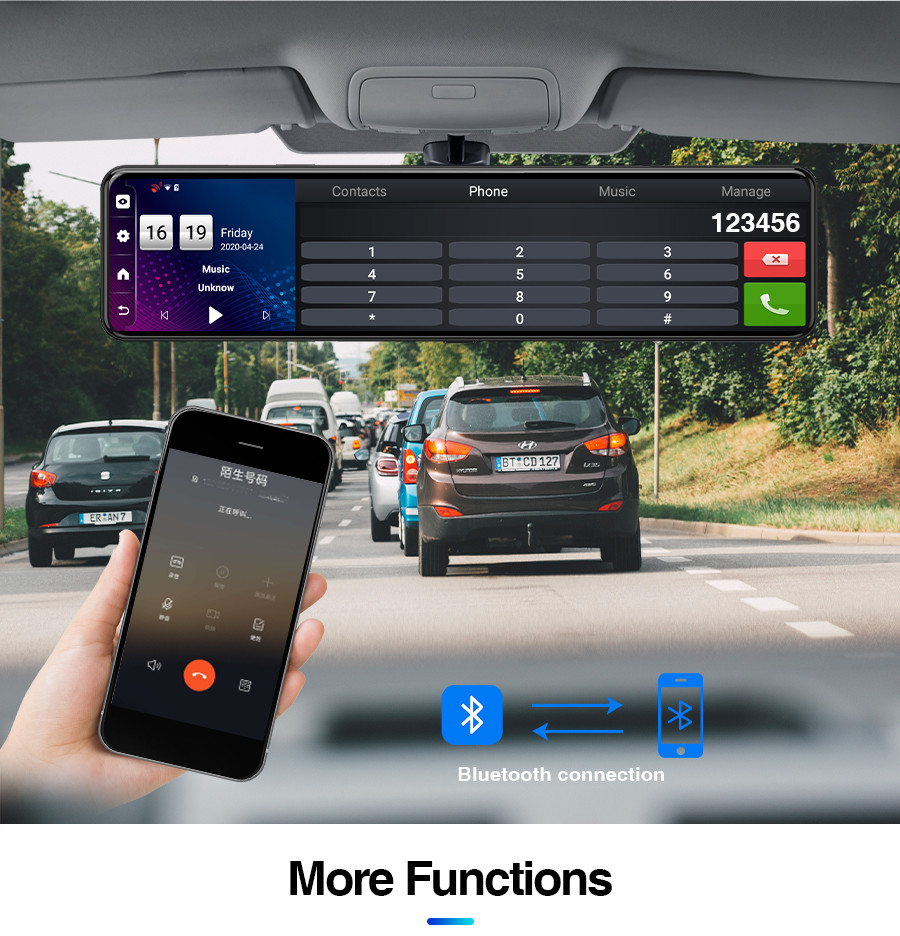 Rearview Mirror Car DVR Motion Activated Dashcam Video Recorder FHD1080P Dual Lens