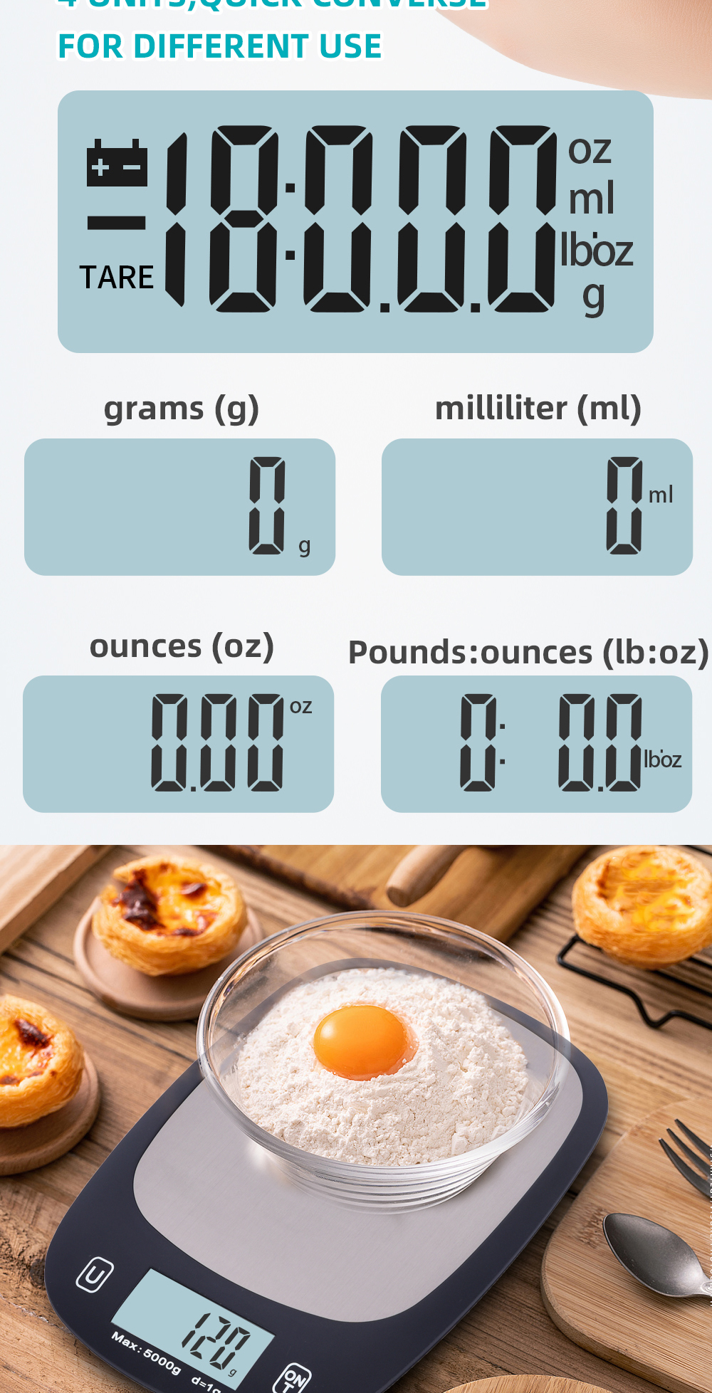5KG Maximum Weight Recommendation Nutritional Scale Accurate Kitchen Scales Waterproof Digital Kitchen Weighing Scale