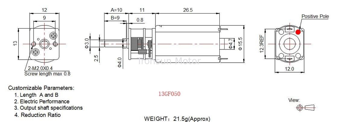 Mini DC Spur Gear Motor High Torque 3v 6v 12v 13mm Metal Gearbox With Brush