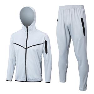 China Grey Football Training Tracksuit Long Drawstring Hooded wholesale