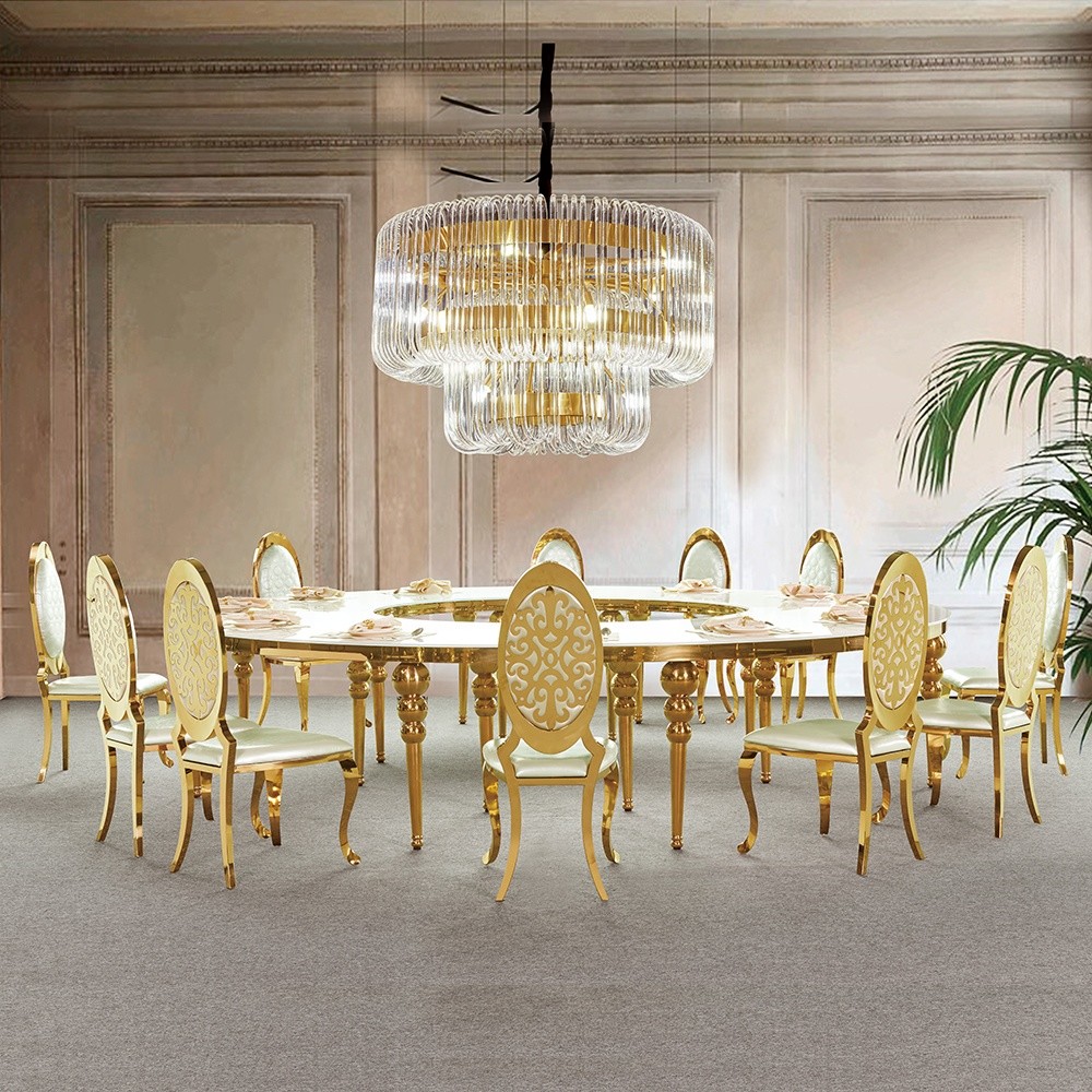 Half Marble SS Steel Furniture Round C Shaped 0.76m3 Golden Stainless Steel Table