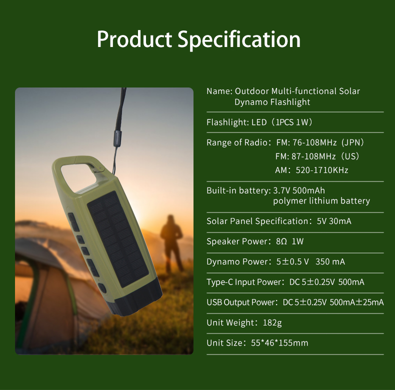 Rechargeable Waterproof Emergency Radio Short Wave Solar Powered