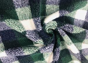 China Comfortable Sherpa Blanket Material Green Plaid 340GSM 100% Polyester wholesale