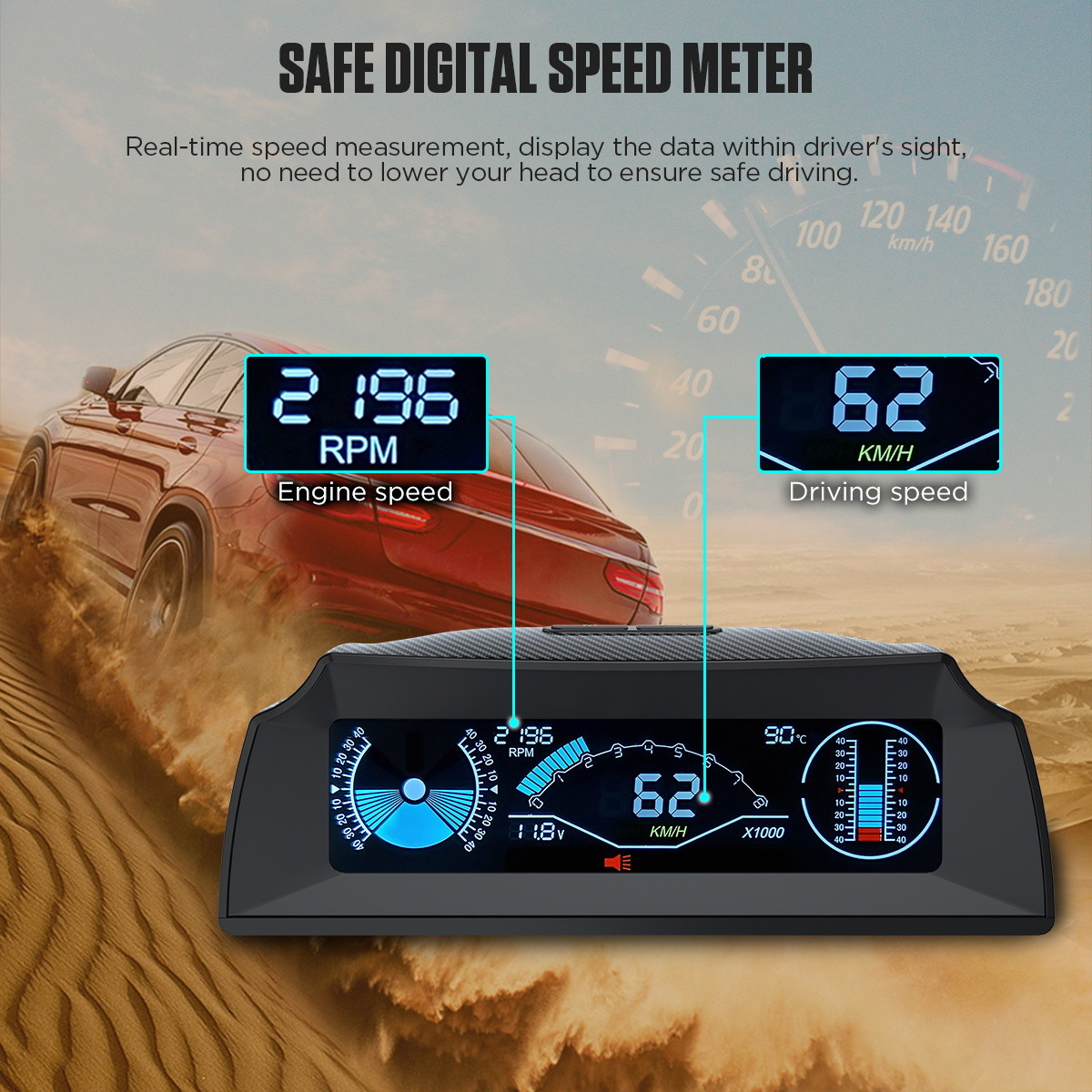 Multifunctional Car Diagnostic Tester GPS/OBD2 Speed PMH KMH Vehicle Inclinometer