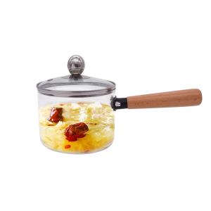 China Kitchen Cookware Borosilicate Glass Pot With Wood Handle wholesale