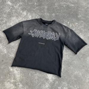 China 300Gsm French Terry Heavyweight T-Shirt Tee Sun Faded Acid Washed Boxy Cropped T Shirt Men wholesale