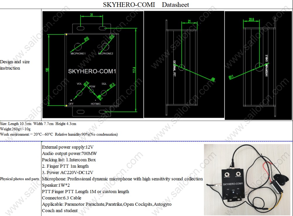 Two set HS-01-S6 headset with intercom Paratrike intercom systercom for autogyro /Open Cockpits /Powered parashoot/ATV