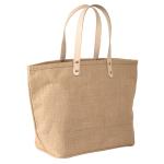 Household Large Cotton Burlap Tote Bag With Leather Handle