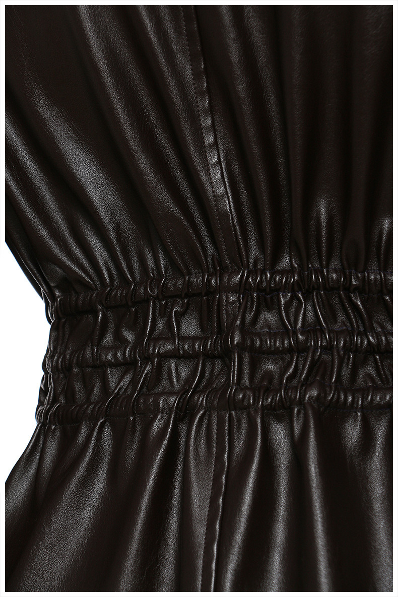 Breathable Women Fashion Drawstring Oversized Midi Winter Pockets Long Leather Jacket Coat PU Jackets