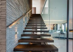 China Customized Cantilevered Free Floating Stairs , Wood And Glass Staircase wholesale