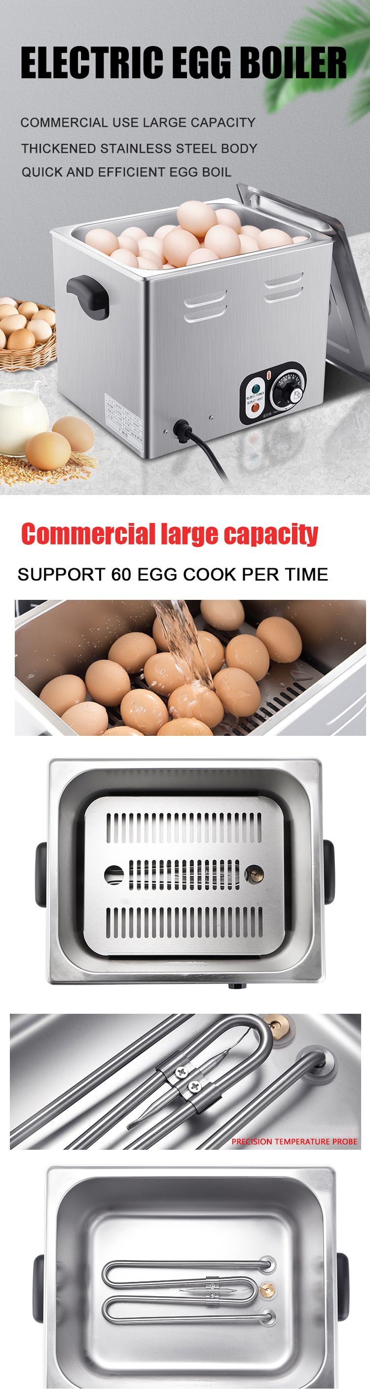 Commercial Egg Boiler Machine Electric Egg Cooker with 365X266X275mm Size and 2600W Power