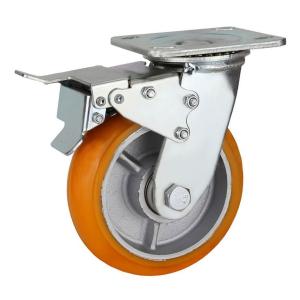 China heavy duty orange PU on cast iron casters wholesale