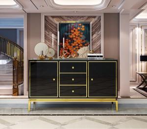 China Luxury Design Living Room Side Cabinet With High Gloss Surface Steel Legs wholesale