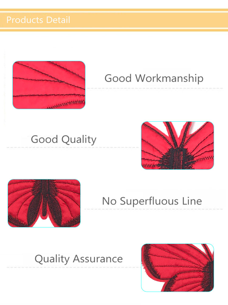 Red Butterfly Custom Chenille Patches Sew On Style 21*14.5CM Size For Work Blouse
